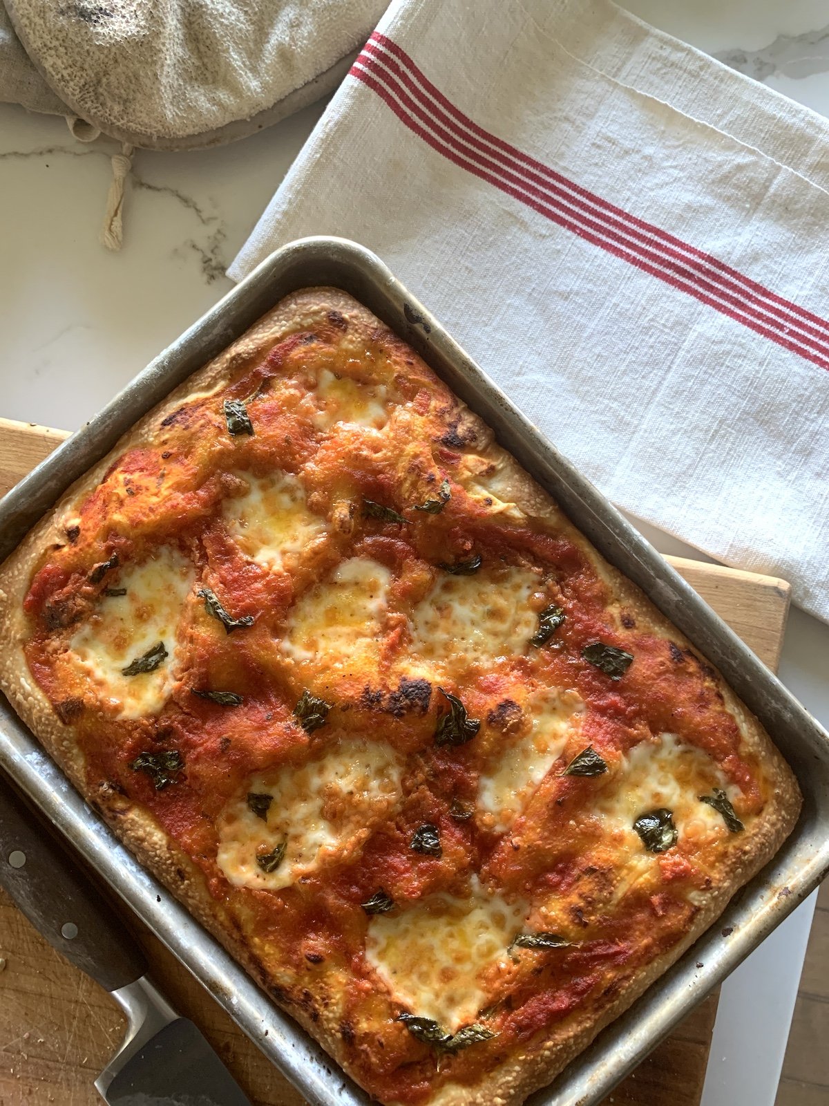 Buttercrust Marguerita Pan Pizza with Bechamel Sauce